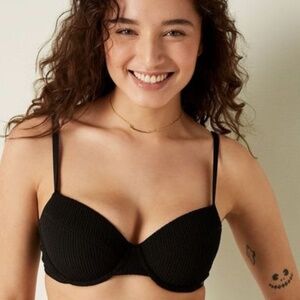 PINK Crinkle Black Bikini Set